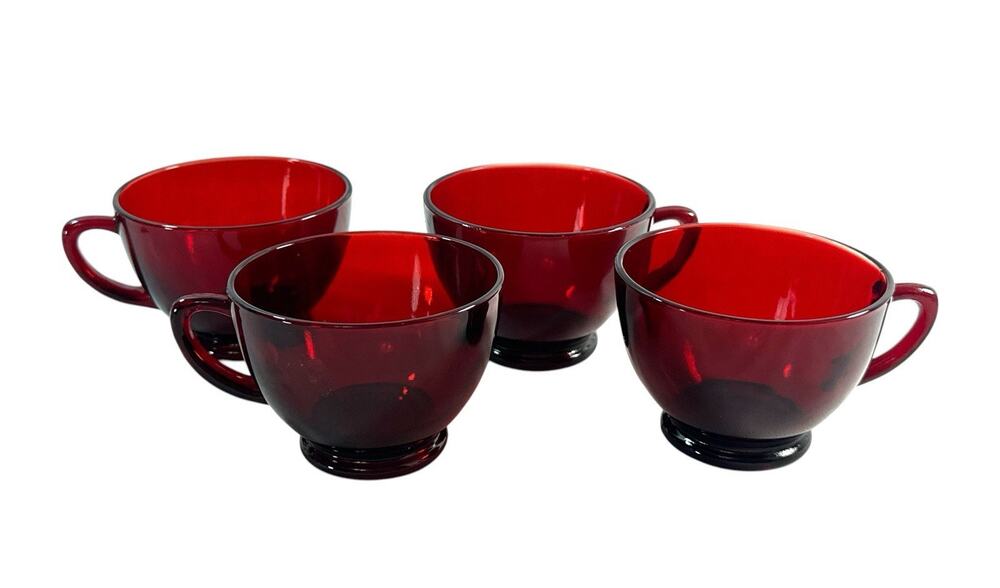 Vintage Anchor Hocking Royal Ruby Red Glass Punch Cups Set of 4
